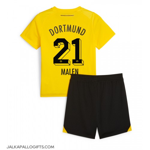 Borussia Dortmund Donyell Malen #21 Koti Peliasu Lasten 2023-24 Lyhythihainen (+ Lyhyet housut)